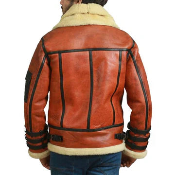 Mens B3 Bomber Shearling Leather Jacket with Fur Collar