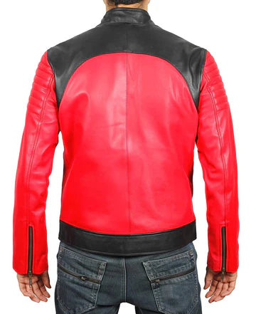 Mens Vintage Red Leather Biker Jacket