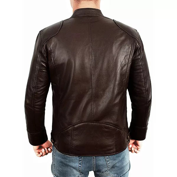 Mens Brown Moto Racer Leather Jacket
