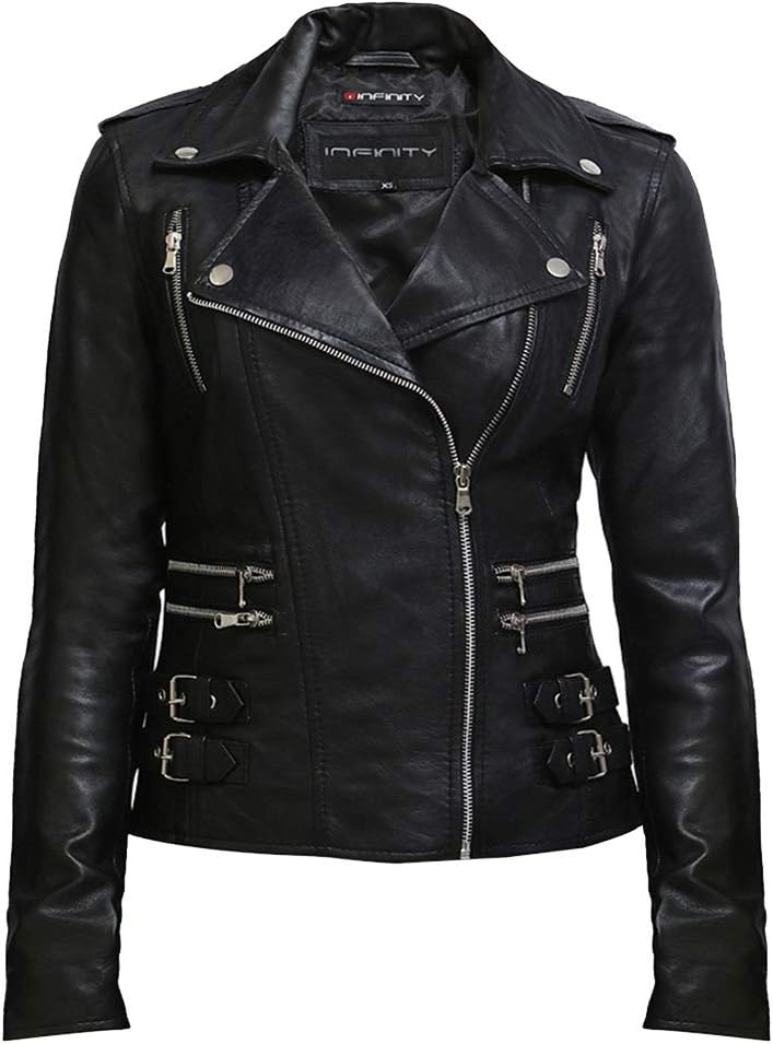 Womens Genuine Leather Bikers Jacket Slim Fit