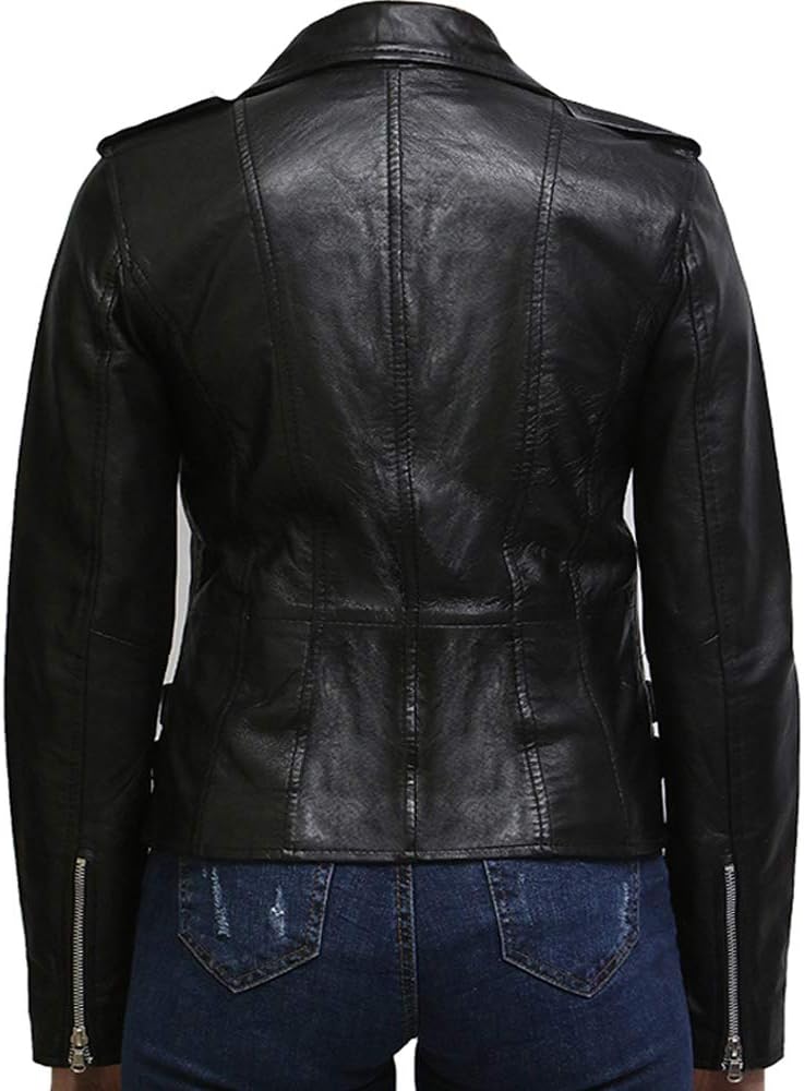 Womens Genuine Leather Bikers Jacket Slim Fit