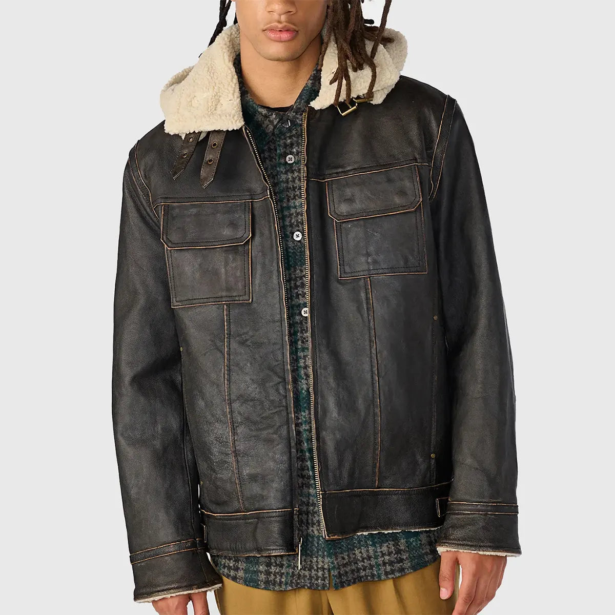 Men’s Brown Distressed Aviator Leather Jacket
