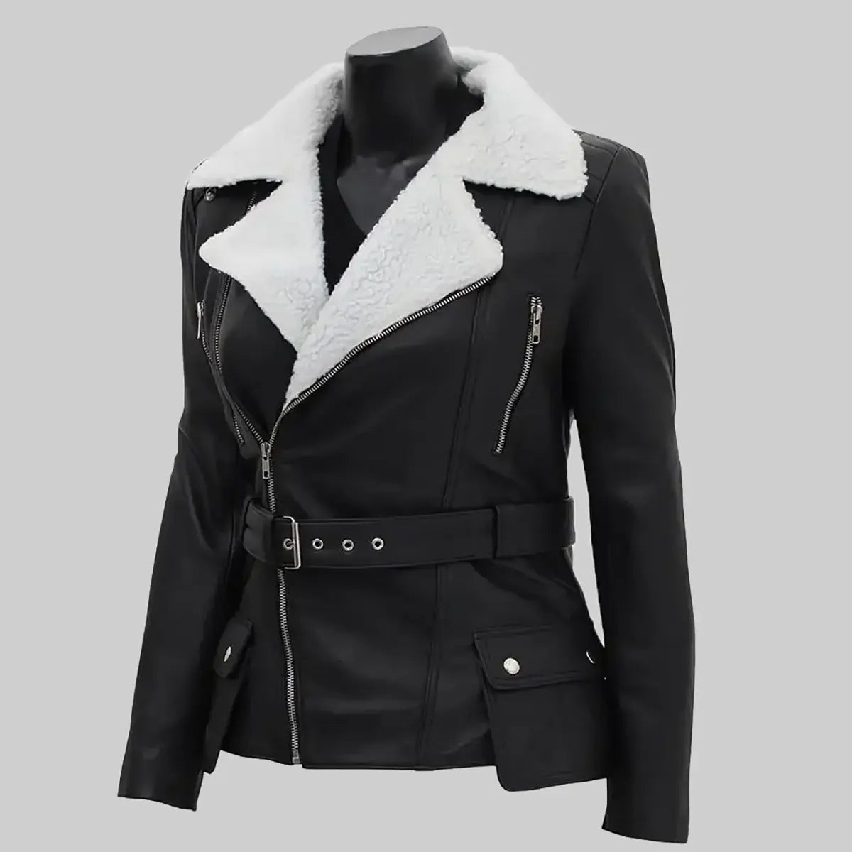 Women’s Black Biker Shearling Leather Jacket