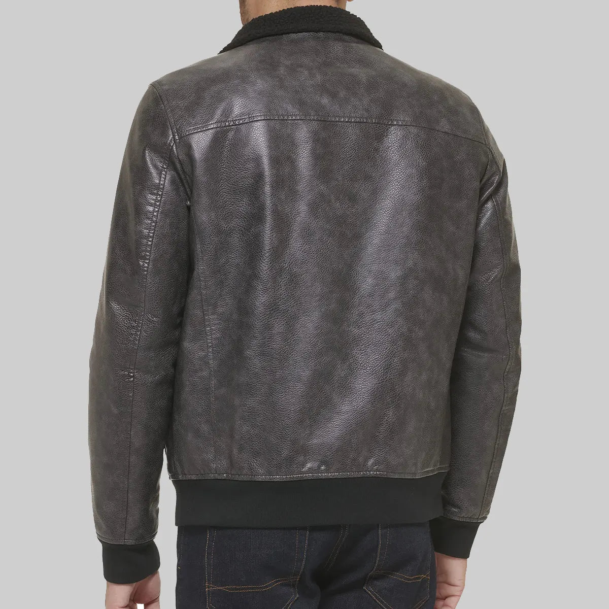 Mens Distressed Grey Bomber Leather Jacket