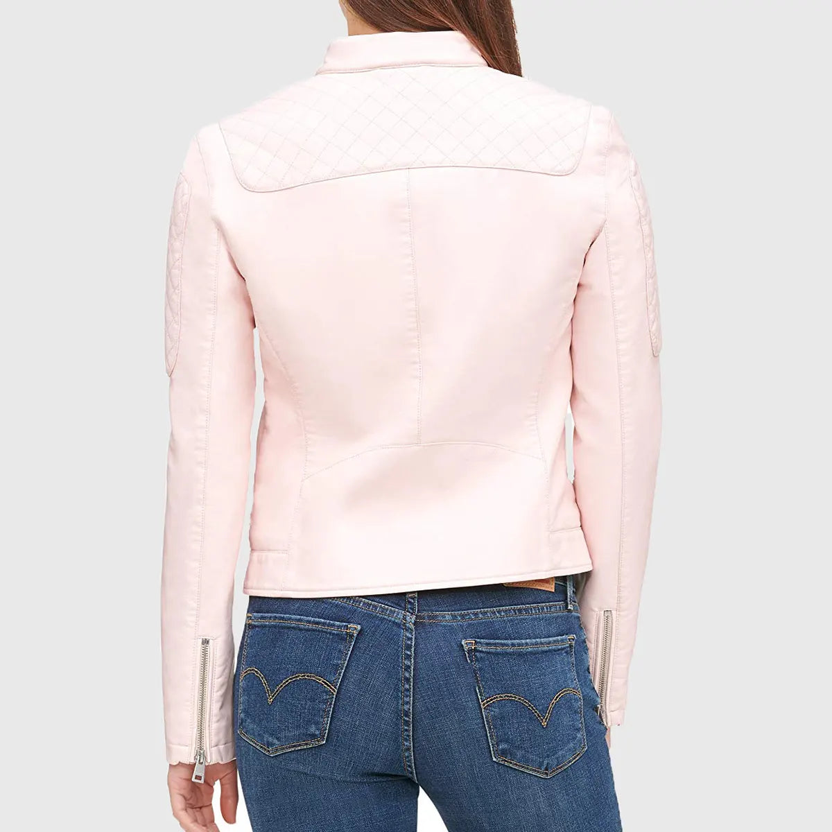 Womens Pink Quilted Moto Cafe Racer Biker Jacket