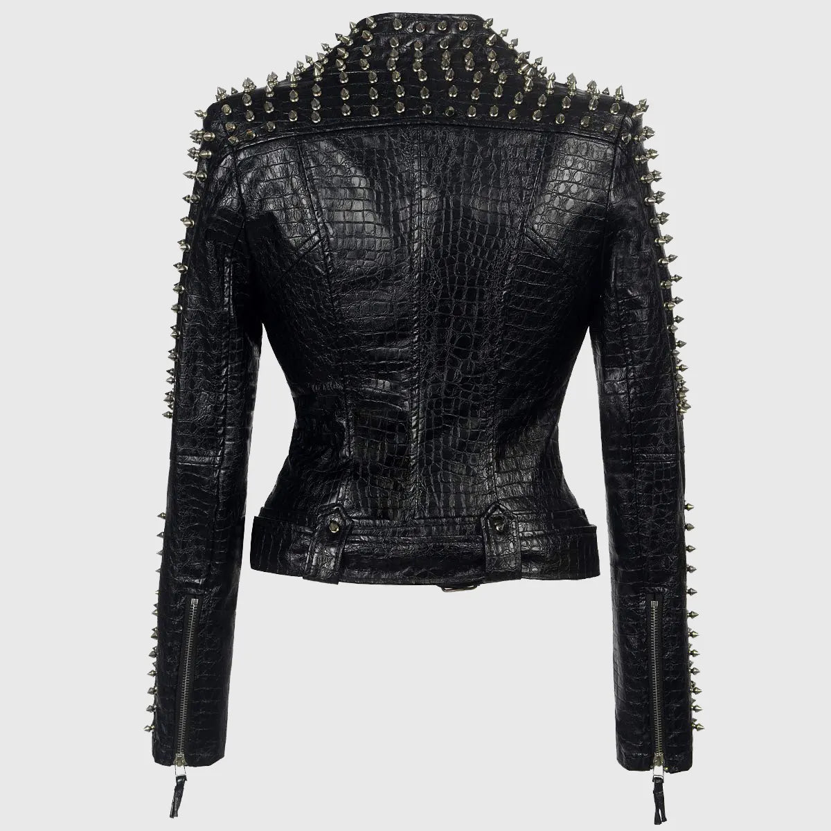 Womens Harper Black Studded Biker Leather Jacket