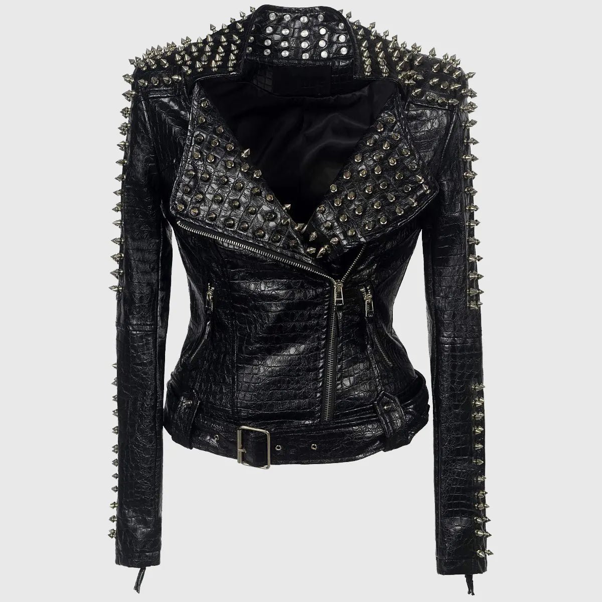 Womens Harper Black Studded Biker Leather Jacket