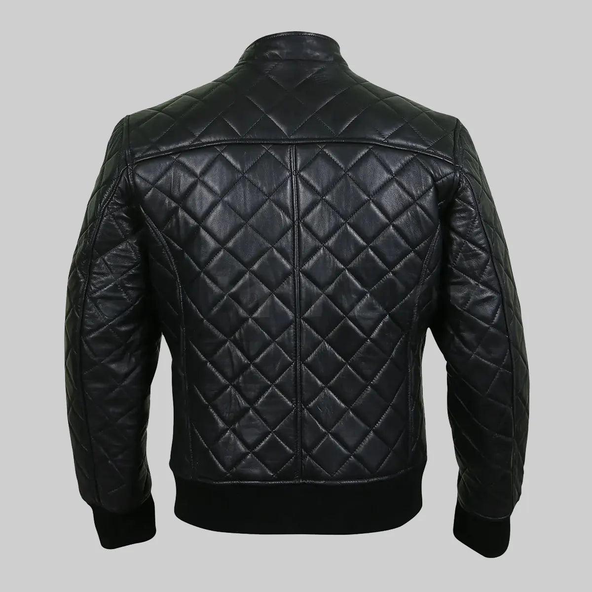 Mens Black Bomber Quilted Leather Jacket