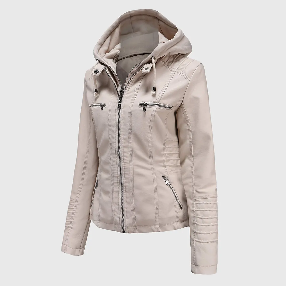 Womens White Hooded Leather Jacket