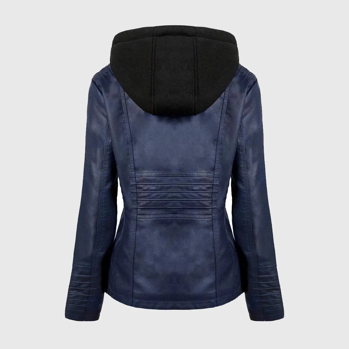 Womens Blue Hooded Leather Jacket