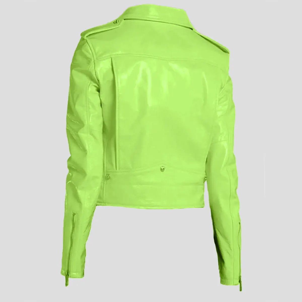 Women’s Light Green Leather Biker Jacket