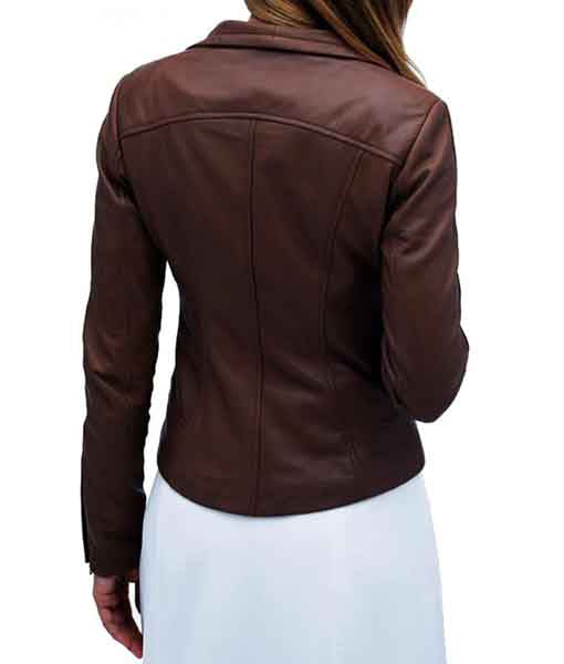 Lapel Collar Style Brown Leather Jacket