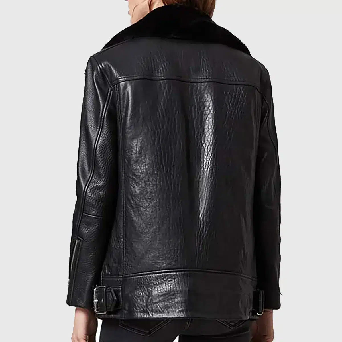 Women’s Black Shearling Leather Biker Jacket