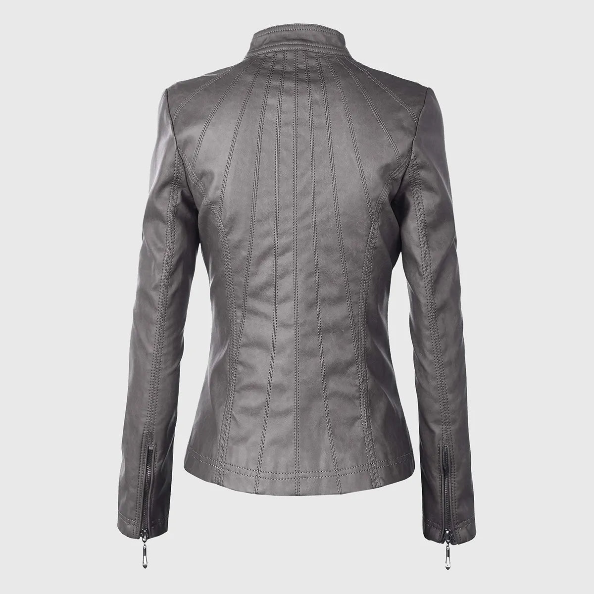 Womens Grey Moto Biker Leather Jacket