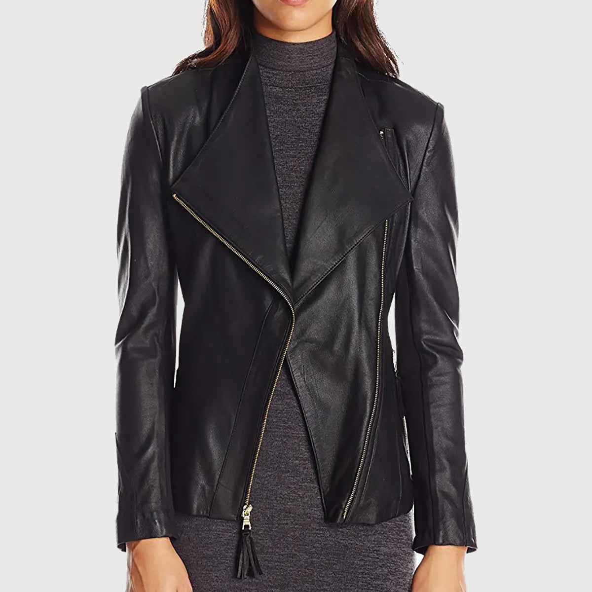 Womens Black Double Rider Biker Leather Jacket