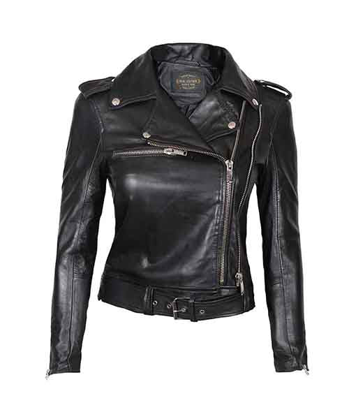 Women’s Motorcycle Black Asymmetrical Leather Jacket