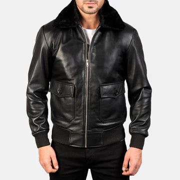 Mens Black G1 Leather Flight Jacket