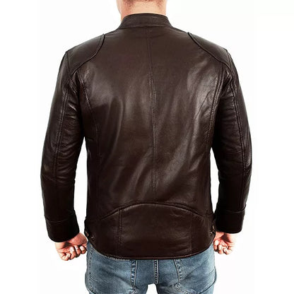 Mens Brown Moto Racer Leather Jacket