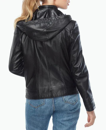 Womens Genuine Black Leather Biker Jacket