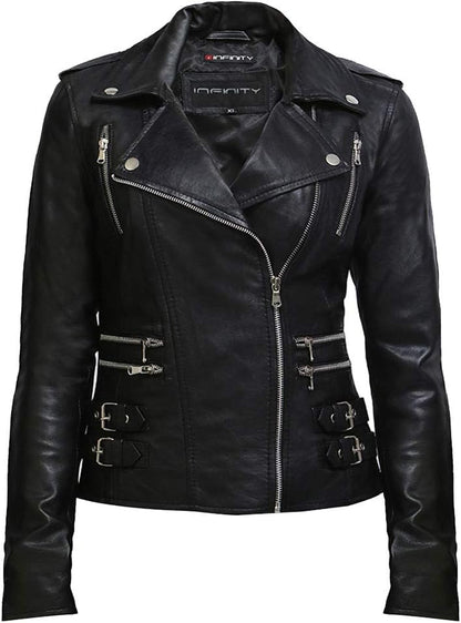 Womens Genuine Leather Bikers Jacket Slim Fit