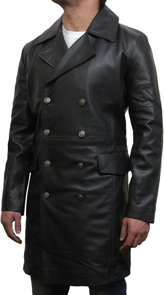 Mens Genuine Leather Jacket U Boat Captains Military Style Vintage