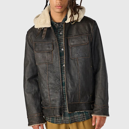 Men’s Brown Distressed Aviator Leather Jacket