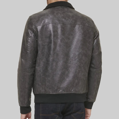 Mens Distressed Grey Bomber Leather Jacket