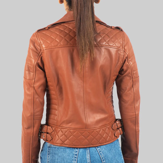 Elaine Women’s Brown Leather Biker Jacket