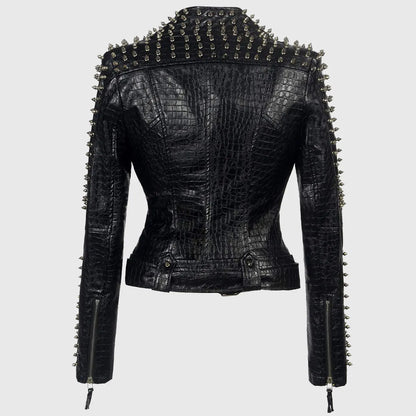 Womens Harper Black Studded Biker Leather Jacket
