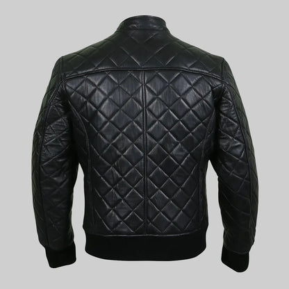 Mens Black Bomber Quilted Leather Jacket