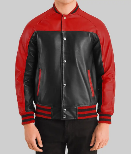 Men’s Black & Red Leather Varsity Jacket