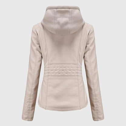 Womens White Hooded Leather Jacket