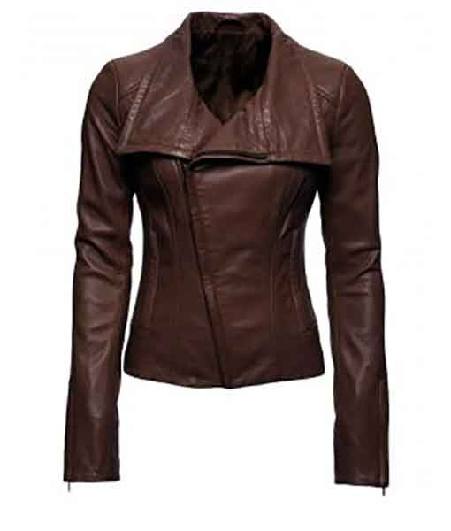 Lapel Collar Style Brown Leather Jacket