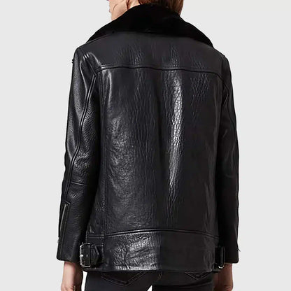 Women’s Black Shearling Leather Biker Jacket