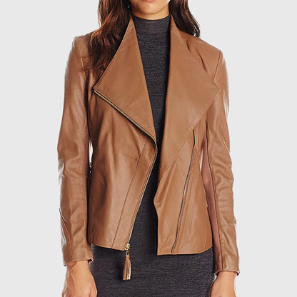 Womens Brown Double Rider Biker Leather Jacket