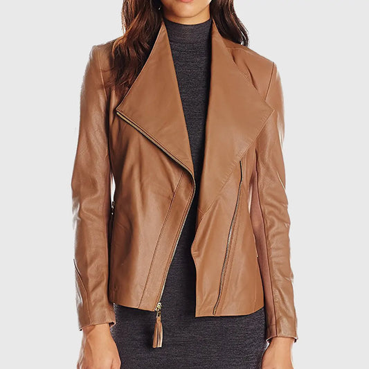 Womens Brown Double Rider Biker Leather Jacket
