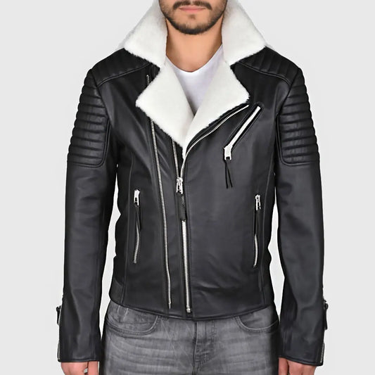 Men’s Black Shearling Leather Biker Jacket