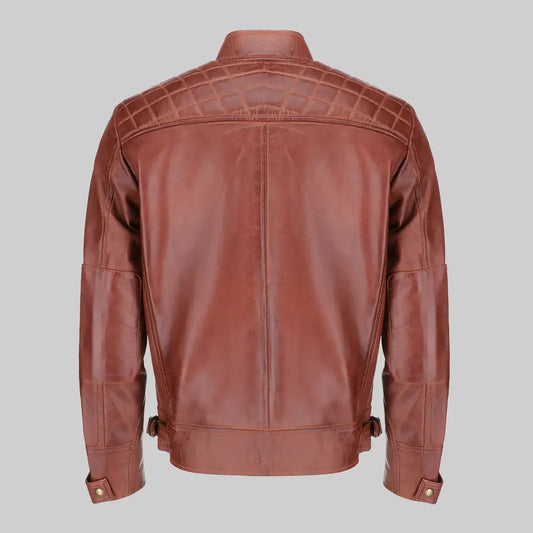 Sam Men’s Brown Quilted Biker Leather Jacket
