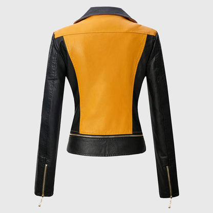 Womens Yellow Double Rider Biker Leather Jacket