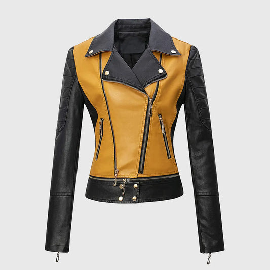 Womens Yellow Double Rider Biker Leather Jacket