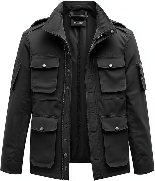 Mens  M-65 Field Jackets Military Black Hip-Length Large Exterior Pockets Hooded Outdoor