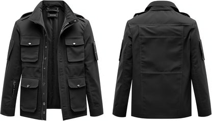 Mens  M-65 Field Jackets Military Black Hip-Length Large Exterior Pockets Hooded Outdoor