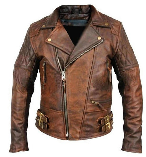 Mens Vintage Brown Leather Motorcycle Jacket
