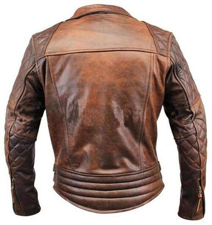 Mens Vintage Brown Leather Motorcycle Jacket