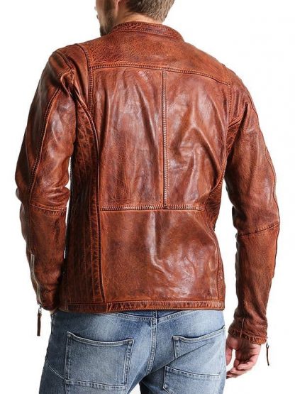 Mens Vintage Leather Distressed Biker Jacket